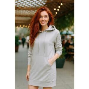 525 Born In Brklyn Hoodie Dress XS Silver  Long Sleeve Casual Lounge Comfort NWT